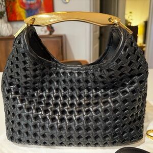 ELLEME Black Woven Bag with Gold Accents Small